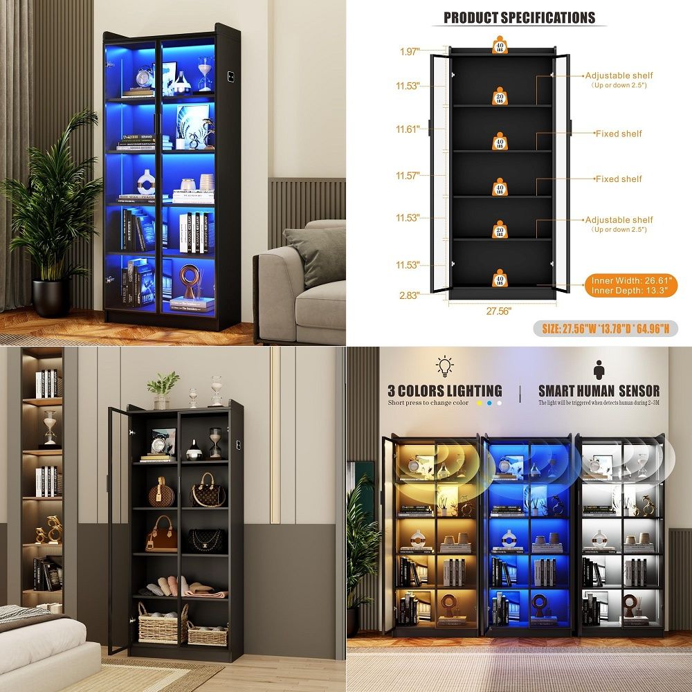 Lighting & Home Decor Studio Photos - Vitrine avec étagères réglables, bibliothèque haute