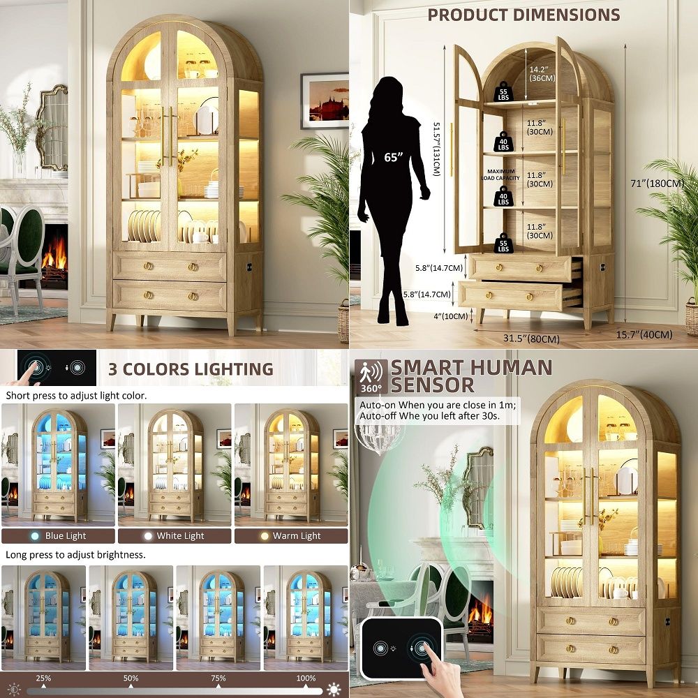 Lighting & Home Decor Studio Photos - Vitrine arquée 71 avec portes en